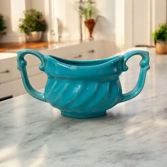 VTG Metlox Poppytrail Yorkshire Ribbed Sugar Bowl Turquoise 518 USA 1940’s Era - Picture 1 of 12